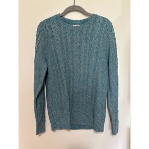L.L.Bean Cable Knit Sweater Blue Cotton Cozy Classic Preppy Pullover L Academia